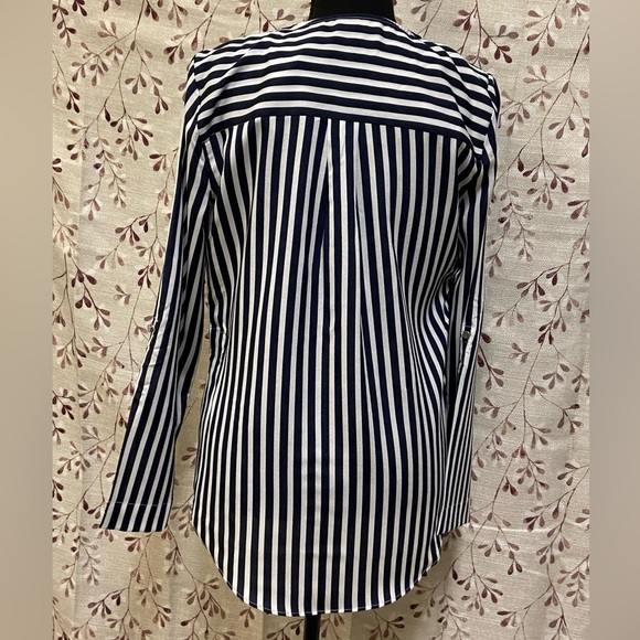 New York & Company - Long Sleeve Navy Blue and White Stripes Blouse (NWT) - Picture 2 of 7